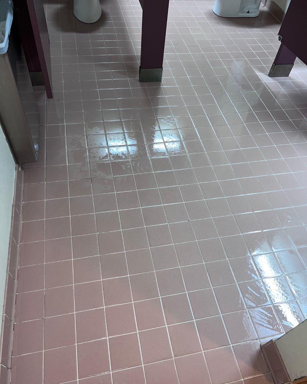 Bathroom tile floor with clean, even grout lines after professional hot water extraction by Elite